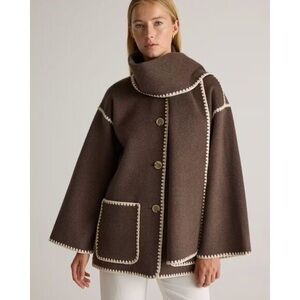 Quince Women Double-Faced Merino Wool Scarf Coat Outerwear Cocoa Melange XS